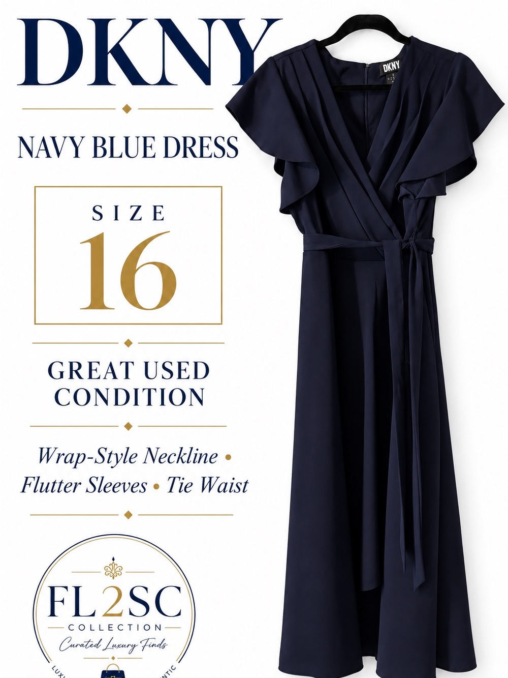 DKNY Navy Blue Wrap Dress